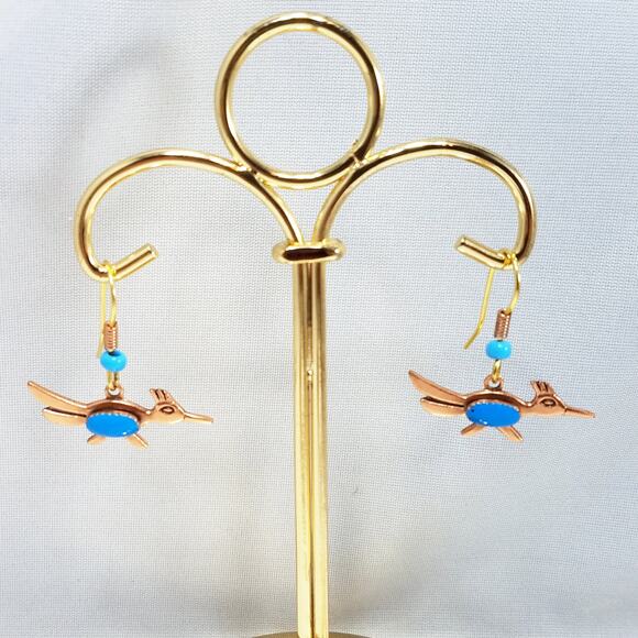 Vintage Roadrunner Solid Copper Earrings, Bells Trading Post, 1970s - Picture 8 of 10